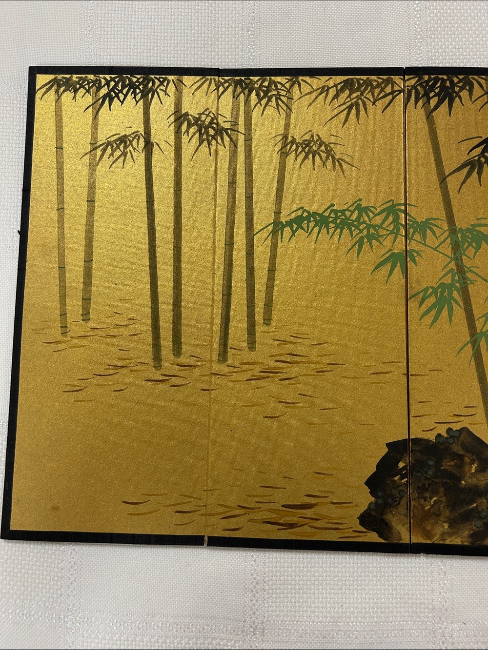 Vintage Japanese 4 panel mini Byobu folding screen signed image 4
